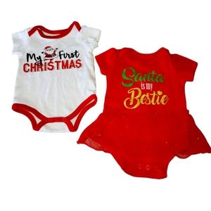 🎉🎉NWOT 3m Baby Girl First Christmas Onesie & Santa is My Bestie with Red Tutu